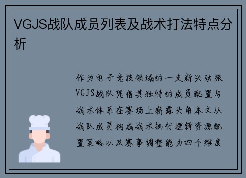 VGJS战队成员列表及战术打法特点分析